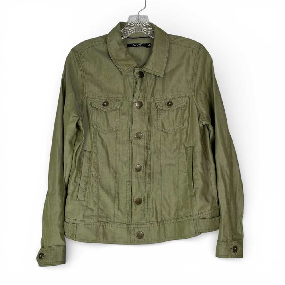 Tahari Utility Jacket Women’s S Olive Green Lyocell Snap Button Down Pockets